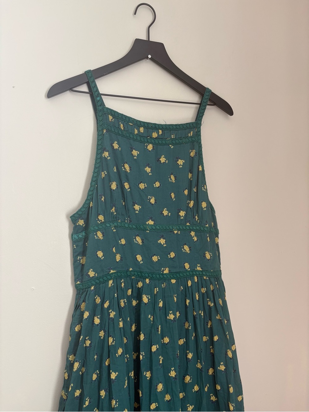 Free People Daydreamer Midi Floral Green Tiered Dress Sundress Womens Large Boho - Picture 3 of 7